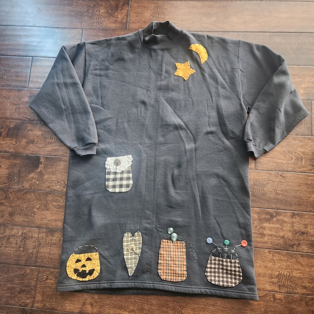 Hanes Her Way Sweatshirt Dress Women L/XL Charcoal Good Halloween Primitive OOAK